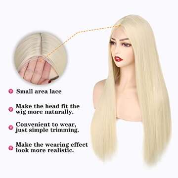 Long Blonde Wigs for Women Middle Part 613 Blonde Wig Straight Synthetic Natural Looking Daily Wig (28 Inch)