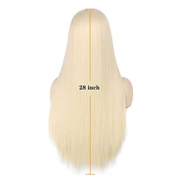 Long Blonde Wigs for Women Middle Part 613 Blonde Wig Straight Synthetic Natural Looking Daily Wig (28 Inch)