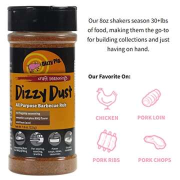 Dizzy Pig Dizzy Dust All-Purpose Barbecue Seasoning Rub (8oz. Shaker) - Seasons 30+lbs of Food - Han...