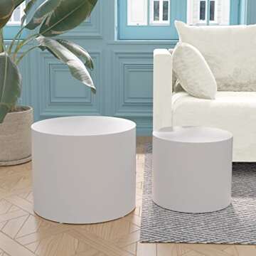 WILLIAMSPACE Nesting Coffee Table Set of 2, Matte White Round Wooden Coffee Tables Modern Circle Table for Small Space Living Room Bedroom Accent End Side Table (Matte White-Round)
