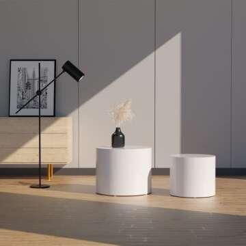 WILLIAMSPACE Nesting Coffee Table Set of 2, Matte White Round Wooden Coffee Tables Modern Circle Table for Small Space Living Room Bedroom Accent End Side Table (Matte White-Round)