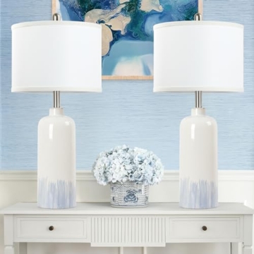 Sucolite 26" Ceramic Table Lamps Set of 2, Coastal Living Room Table Lamps with White Fabric Shades,...