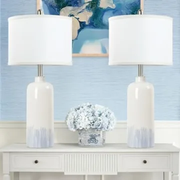 Sucolite 26" Ceramic Table Lamps Set of 2, Coastal Living Room Table Lamps with White Fabric Shades,...