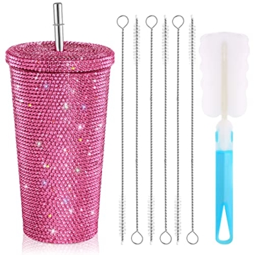 Mimorou Studded Bling Diamond Tumbler Glitter Water Bottle with Lid Stainless Steel Vacuum Thermal S...