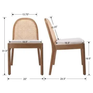 HEAH-YO Rattan Dining Chairs Set of 6, Upholstered Linen Dining Room Chairs with Backrests, Modern Kitchen Chairs with Wood Legs for Dining Room, Beige