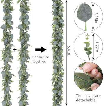 CEWOR 2 Pack 5.5ft Artificial Eucalyptus Garland Spring Garland Fake Silver Dollar Greenery Garland ...