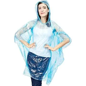 Juvale 20-Pack Disposable Rain Ponchos with Hood for Adults and Family - Clear Multicolor Emergency Raincoats