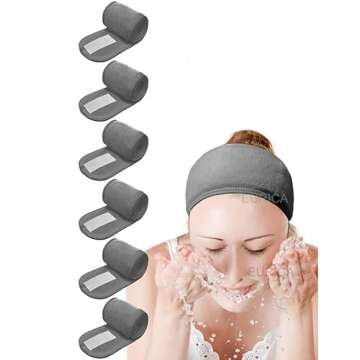 EUICAE Hair Wrap Headband, 6 Pack Non-slip Stretchable Washable Makeup Headband for Face Wash Facial Treatment Sport Fits All, Thicker Soft Terry Cloth Absorbs Liquid Quickly, Gray