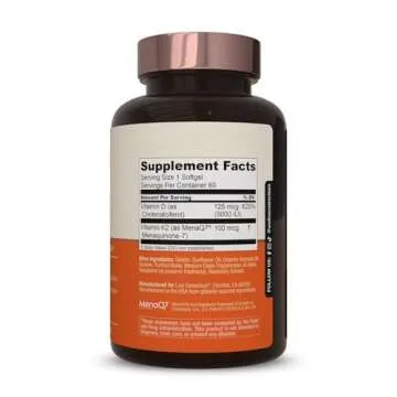 Live Conscious Vitamin K2 MK7 with D3 Supplement | Bone & Heart Health Support - Patented Vitamin K & Vitamin D3 5000 IU - 60 Softgels