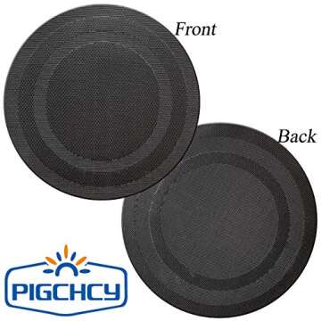 pigchcy Round Placemat,Heat Resistant Vinyl Cross-Weave Placemats for Round Table Washable Table Mats Sets(8pcs,Black)