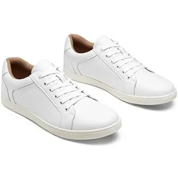 Jousen Men's Sneakers Fashion Leather Casual Shoes Dress Sneaker Oxford Shoes(AMY902 White 10.5)
