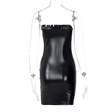Achieer Women Sexy Club Party Strapless Bodycon Pu Leather Black Ruched Latex Dress
