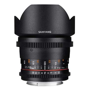 Samyang 10 mm T3.1 VDSLR II Manual Focus Video Lens for Canon DSLR Camera