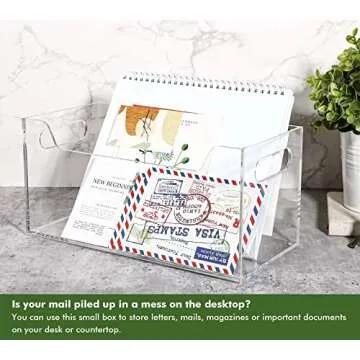 Kamehame Mail Organizer, Clear Mail Holder Countertop Acrylic Letter Holder Box Vertical Bill Envelope Sorter Basket for Desk Mail Storage Organizer Office Counter