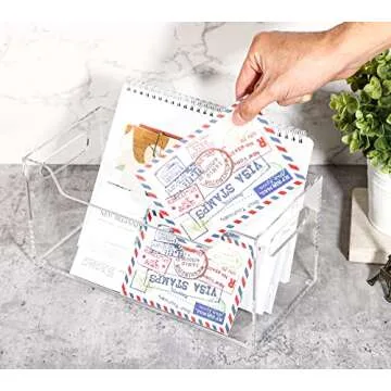 Kamehame Mail Organizer, Clear Mail Holder Countertop Acrylic Letter Holder Box Vertical Bill Envelope Sorter Basket for Desk Mail Storage Organizer Office Counter