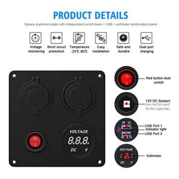 TURN RAISE USB Charger Panel with LED Voltmeter