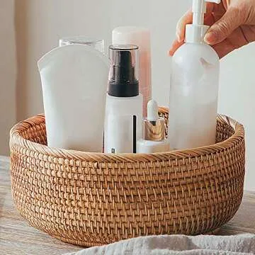 ZOVO NOTTON LDG Bread Serving Basket 3 Size Wicker Fruit Basket Rattan Storage Basket Handmade Basket Decorative Bowl (Flat Edge-LMS, 3pcs)