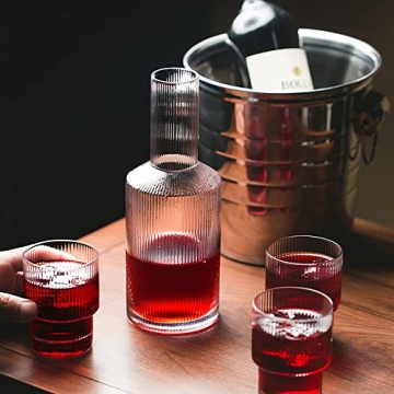 ALINK Vintage Ripple Glass Carafe Set with Cups - 27oz