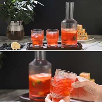 ALINK Vintage Ripple Glass Carafe Set with Cups - 27oz