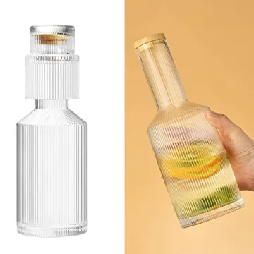 ALINK Vintage Ripple Glass Carafe Set with Cups - 27oz