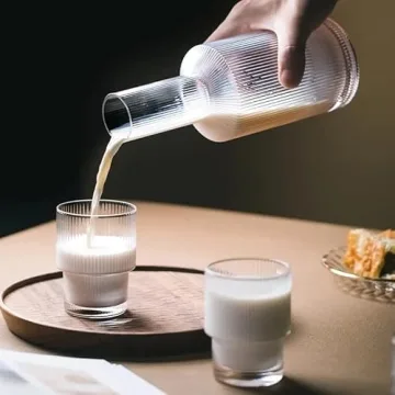 ALINK Vintage Ripple Glass Carafe Set with Cups - 27oz