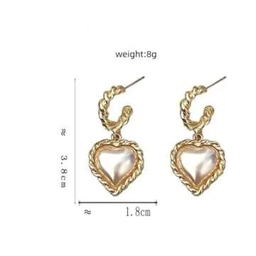 14K Chunky Baroque Pearl Heart Gold Plated Earrings For Women Trendy Earings,Tassel Heart Pearl Drop Dangle Earrings,Woman Dainty Dangly Ear rings,Heart Earings Gold Dangling Earrings,Pierced Love Heart Earrings For Women (Gold Baroque Heart Pearl)