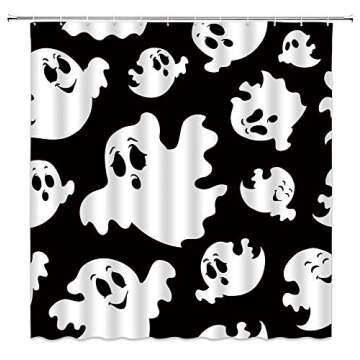 XZMAN Cute Halloween Shower Curtain - Spooky Ghost Icons - 70" x 70"