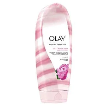 Olay Body Wash, Moisture Ribbons Plus Shea + Peony Blossom Body Wash, 18 fl oz (Pack of 4)