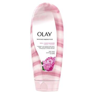 Olay Body Wash, Moisture Ribbons Plus Shea + Peony Blossom Body Wash, 18 fl oz (Pack of 4)
