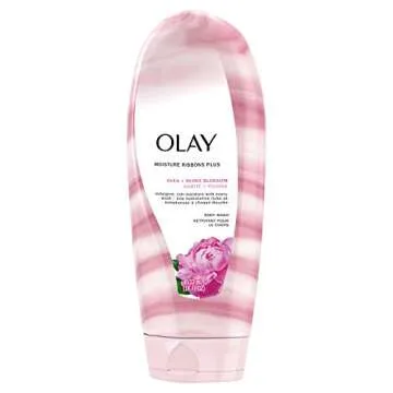 Olay Body Wash, Moisture Ribbons Plus Shea + Peony Blossom Body Wash, 18 fl oz (Pack of 4)