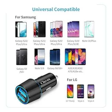 Fast USB Car Charger for Samsung Galaxy A55/A54/A53/A50/A15/A14/S25/S24/S23/S22/S21 Plus/Ultra/S10/S9/S8/Note 20/A10S/A21/A31/A51 Quick Charge 3.0 Dual USB Rapid Car Charger with Type C Cable 3.3ft