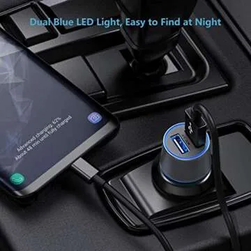 Fast USB Car Charger for Samsung Galaxy A55/A54/A53/A50/A15/A14/S25/S24/S23/S22/S21 Plus/Ultra/S10/S9/S8/Note 20/A10S/A21/A31/A51 Quick Charge 3.0 Dual USB Rapid Car Charger with Type C Cable 3.3ft