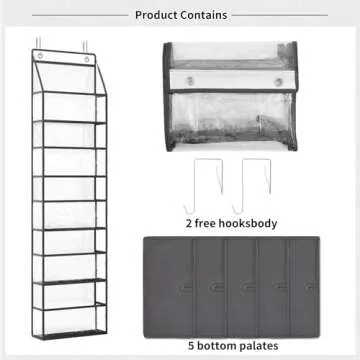 Fixwal Over The Door Hanging Pantry Organizer 5-Shelf Room Organizer with Clear Plastic Pockets Behind The Door Storage Organizer Large Capacity Organizer for Closet Bedroom Bathroom (Grey)