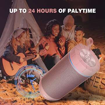 comiso X26 Bluetooth Speaker, IPX4 Waterproof Speakers 360° HD Surround Sound with Punchy Bass, Wireless Dual Pairing, 24H Playtime, Portable Speaker for Shower, Home, Outdoor, Camping, Beach - Pink