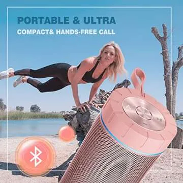 comiso X26 Bluetooth Speaker, IPX4 Waterproof Speakers 360° HD Surround Sound with Punchy Bass, Wireless Dual Pairing, 24H Playtime, Portable Speaker for Shower, Home, Outdoor, Camping, Beach - Pink