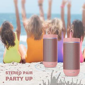 comiso X26 Bluetooth Speaker, IPX4 Waterproof Speakers 360° HD Surround Sound with Punchy Bass, Wireless Dual Pairing, 24H Playtime, Portable Speaker for Shower, Home, Outdoor, Camping, Beach - Pink