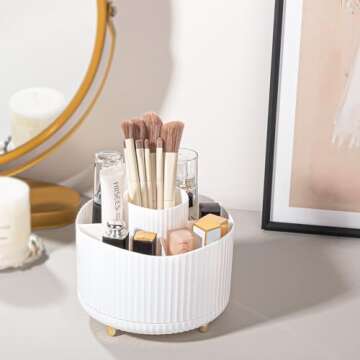 Anyoifax 360° Rotating Makeup Brush Holder Organizer, Make up Brushes Cup for Vanity, 5 Slot Spinni...