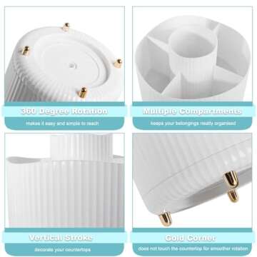 Anyoifax 360° Rotating Makeup Brush Holder Organizer, Make up Brushes Cup for Vanity, 5 Slot Spinning Makeup Organizers for Cosmetics, Lipstick, Pen, Cream White