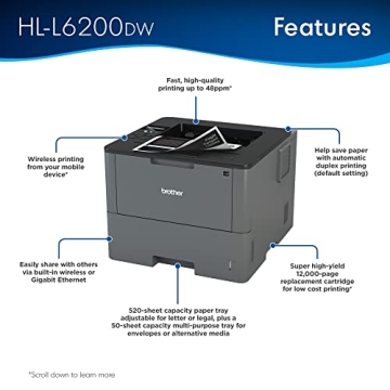 Brother HL-L6200DW Wireless Laser Printer Fast Efficient