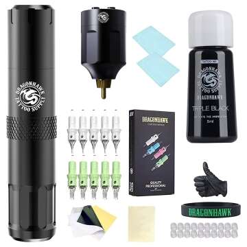 Dragonhawk S6 Tattoo Pen Kit, Rotary Tattoo Machine Coreless Motor Power by Mcore-C1, Tattoo Cartrid...