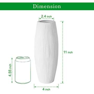 D'vine Dev 11 Inch White Ceramic Flower Vase, Waterfall Textured Vase for Home Decor, VS-WF-A-2