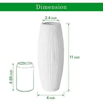 D'vine Dev 11 Inch White Ceramic Flower Vase, Waterfall Textured Vase for Home Decor, VS-WF-A-2