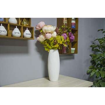 D'vine Dev 11 Inch White Ceramic Flower Vase, Waterfall Textured Vase for Home Decor, VS-WF-A-2