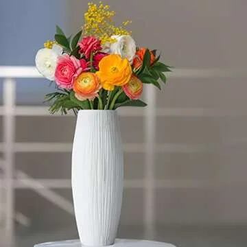 D'vine Dev 11 Inch White Ceramic Flower Vase, Waterfall Textured Vase for Home Decor, VS-WF-A-2