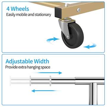 Simple Trending Standard Rod Clothing Garment Rack, Rolling Clothes Organizer on Wheels for Hanging Clothes, Golden Yellow
