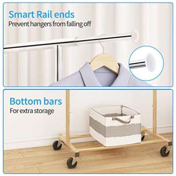 Simple Trending Standard Rod Clothing Garment Rack, Rolling Clothes Organizer on Wheels for Hanging Clothes, Golden Yellow