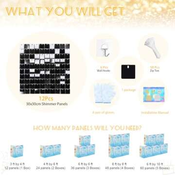 Black Shimmer Wall Backdrop Panels for Events Decoration