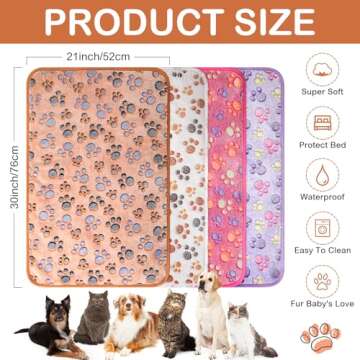 Panelee 4 Pcs Waterproof Dog Blankets Washable Puppy Paw Print Fleece Blanket for Small Medium Pet C...