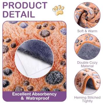 Panelee 4 Pcs Waterproof Dog Blankets Washable Puppy Paw Print Fleece Blanket for Small Medium Pet Cat Whelping Warm Soft Sleep Mat Guinea Pig Cage Liners(Multicolor,30 x 21 Inch)