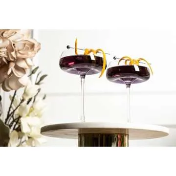 GLASSIQUE CADEAU Crystal Cocktail and Champagne Coupette Glasses | Set of 4 | 9 oz Elegant Long Stemmed Coupe Glassware for Gimlet, Espresso Martini, Daiquiri, Cosmopolitan | Fancy Round Saucers